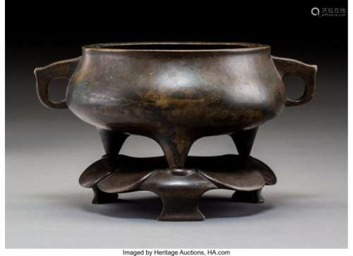 78219: A Chinese Bronze Censer on Stand, Qing Dynasty,