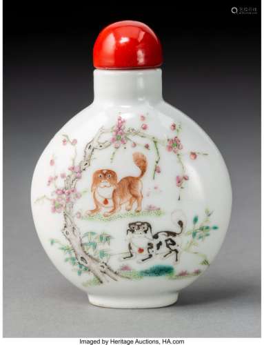 78006: A Chinese Enameled Porcelain Pekingese Snuff Bot