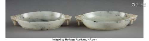 78102: A Pair of White Jade Mughal-Style Dishes with Lo