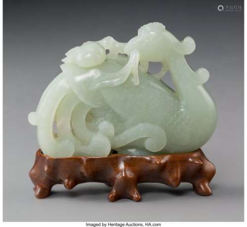78063: A Chinese Pale Celadon Jade Phoenix Carving on H
