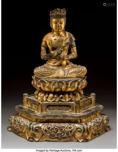 78390: A Japanese Giltwood Seated Buddha Figure on Lotu