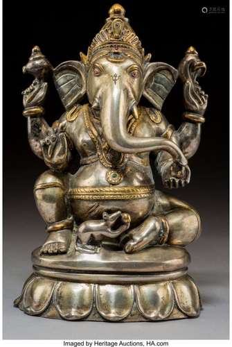 78375: A Large Indian Partial Gilt Silver Alloy Seated