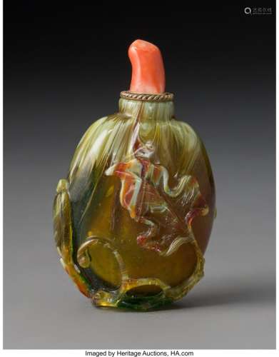 78011: A Chinese Peking Glass Melon-Form Snuff Bottle w