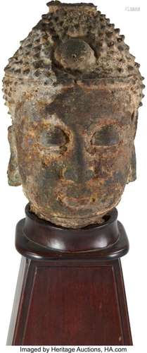 78431: A Large and Rare Korean Cast Iron Head of Buddha