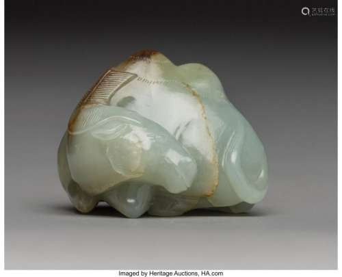 78050: A Chinese Carved Celadon and Russet Jade Camel F