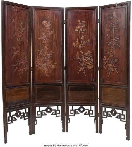 78242: A Chinese Boxwood-Inlaid Four-Panel Screen with