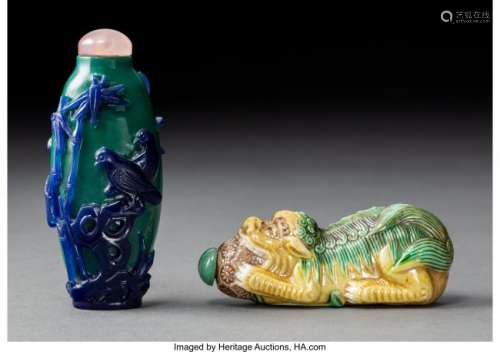 78009: A Chinese Glass Overlay Snuff Bottle and Porcela