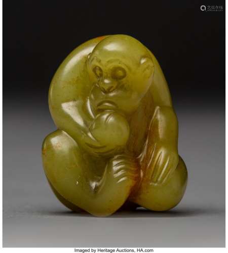 78062: A Chinese Yellow Jade Monkey Carving 1-1/2 x 1-1