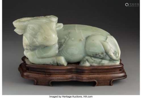 78116: A Large Chinese Carved Celadon Jade Water Buffal