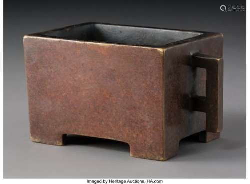 78221: A Chinese Patinated Bronze Square Form Censer, Q