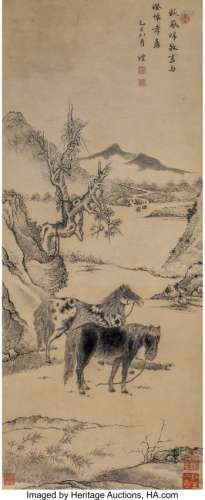 78317: Qian Feng (Chinese, 1740-1795) Horses, 1785 Hang