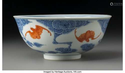 78178: A Chinese Porcelain Bats and Clouds Bowl, Qing D