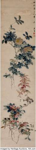 78320: Li Yi (Chinese, b. 1843) Chrysanthemums Hanging