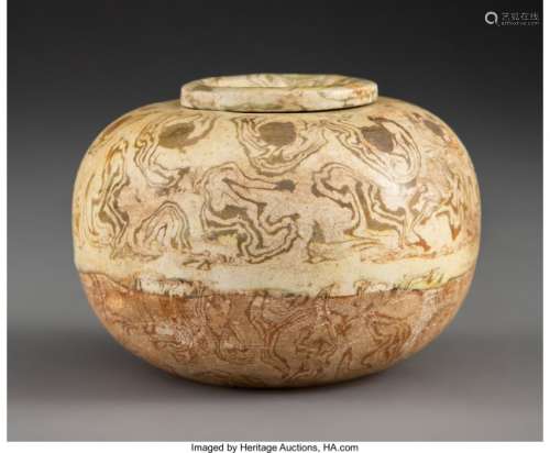 78122: A Chinese Marbled Ware Earthenware Jar with Cove
