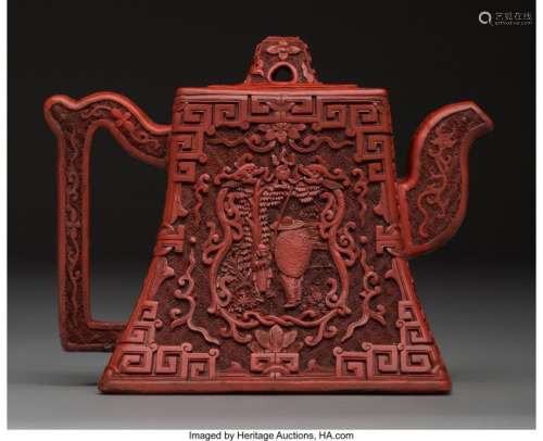 78253: A Chinese Cinnabar Lacquered Yixing Teapot, Qing