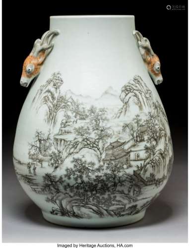 78189: A Chinese Grisaille Decorated Porcelain Hu Vase,