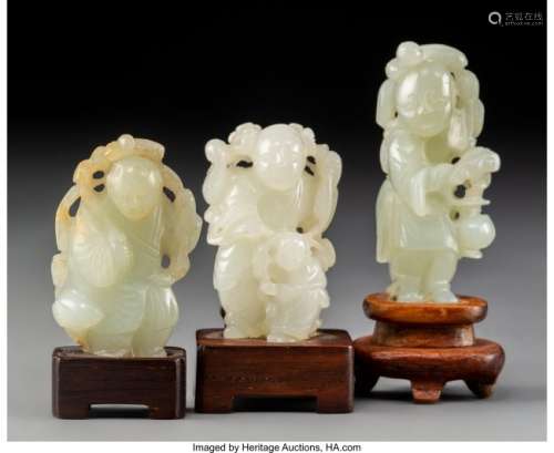 78071: A Group of Three Chinese White Jade Figural Carv