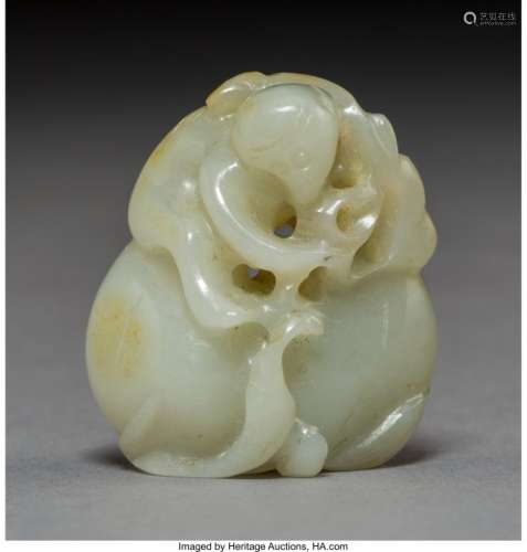 78054: A Chinese Carved Russet and Celadon Jade Monkey