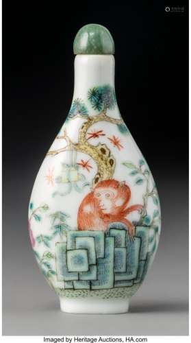 78007: A Chinese Enameled Porcelain Monkey Snuff Bottle