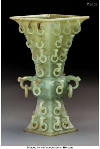 78110: A Large Chinese Carved Yellow Jade Gu Vase with