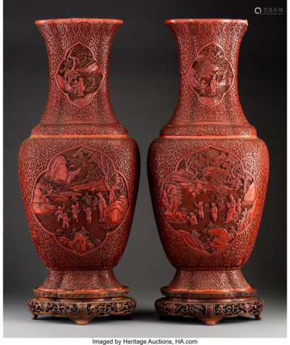 78252: A Large Pair of Chinese Carved Cinnabar Lacquer