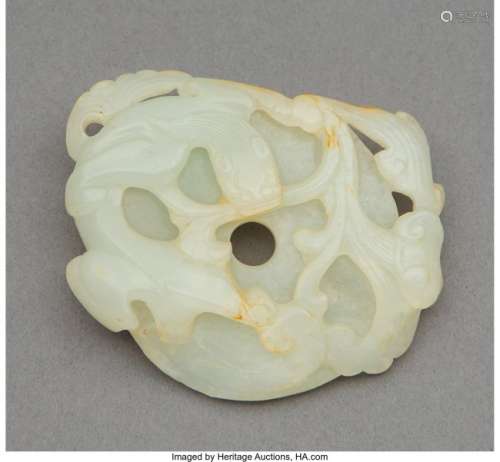 78077: A Chinese Carved White Jade Chilong Bi Disc, Qin