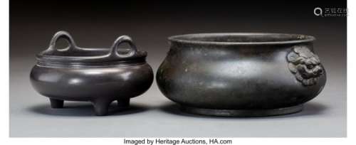 78220: Two Chinese Bronze Censers, Qing Dynasty Marks t