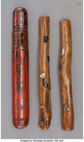 78393: A Group of Three Japanese Carved Wood and Lacque