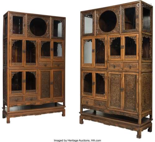 78241: A Fine Pair of Chinese Carved Hardwood Display C