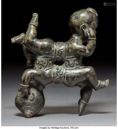 78222: A Chinese Bronze HeHe Erxian Scroll Weight, Qing