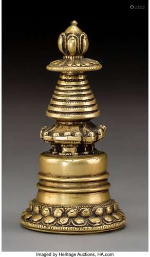 78369: A Tibetan Gilt Bronze Stupa, 17th century 4-1/2