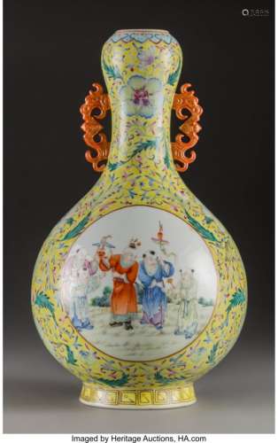 78180: A Chinese Enameled Yellow Ground Porcelain Vase,