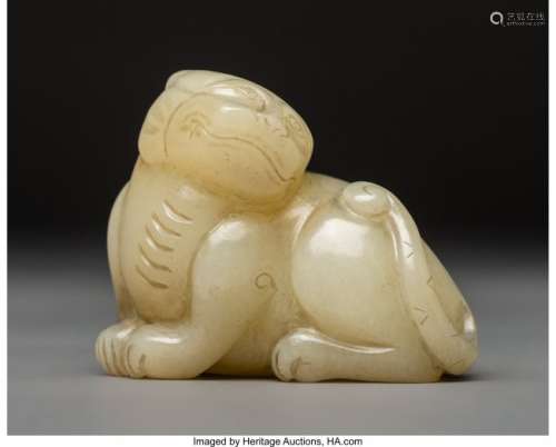 78043: A Chinese White Jade Tiger Carving, Ming Dynasty