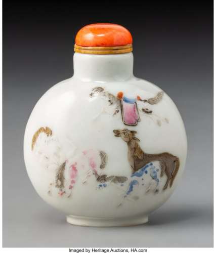 78003: A Chinese Enameled Porcelain Horses Snuff Bottle
