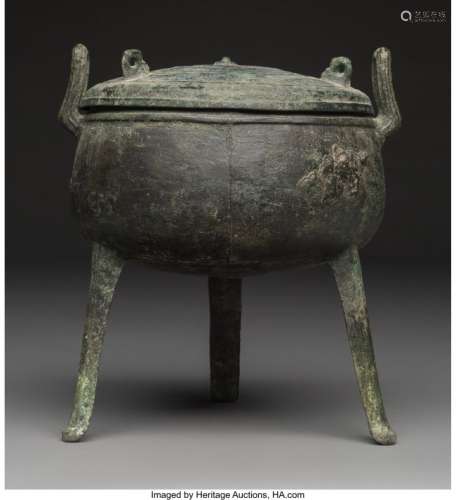 78205: A Chinese Bronze Tripod Vessel and Cover, Han Dy