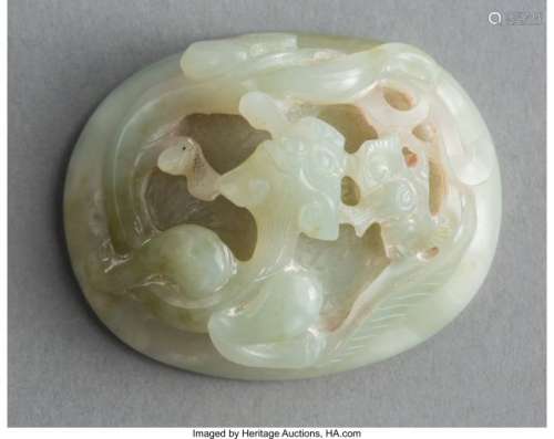 78078: A Chinese Carved Pale Celadon Jade Chilong Buckl