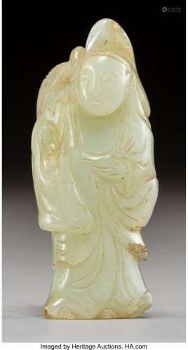 78041: A Chinese White Jade Immortal and Bird Carving,