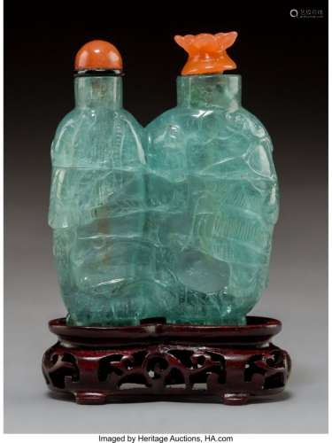 78023: An Aquamarine Double Snuff Bottle with Carnelian