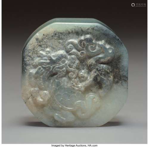 78268: A Chinese Carved Grey and White Jade Chop Seal w