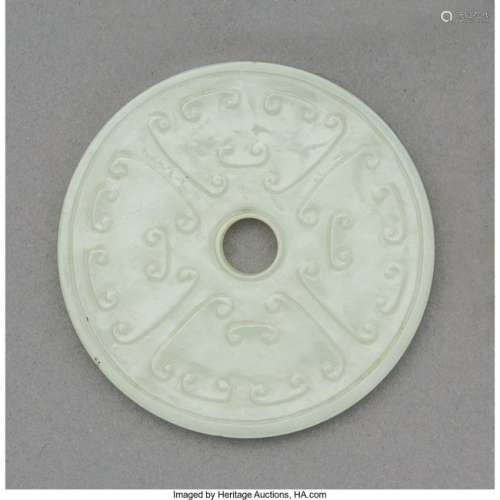 78048: A Chinese Carved White Jade Bi Disc, Qing Dynast