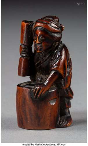 78392: A Japanese Carved Boxwood Figural Netsuke, Edo p