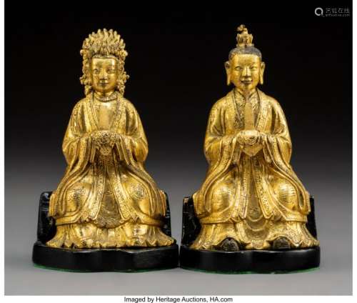 78211: A Pair of Chinese Gilt Bronze Seated Taoist Empe