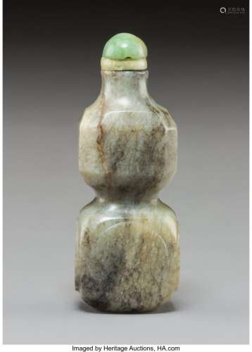 78035: A Chinese Carved Grey Jade Double Gourd Snuff Bo