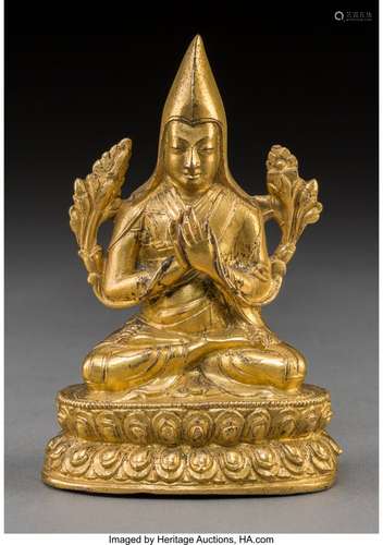 78365: A Tibetan Gilt Bronze Figure of a Gelugpa Lama,