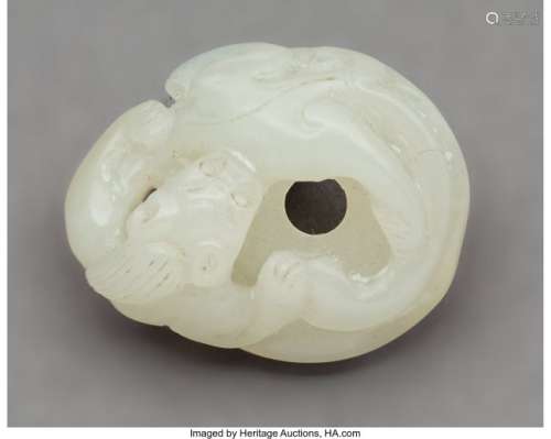 78076: A Chinese Carved White Jade Chilong Coin, Qing D
