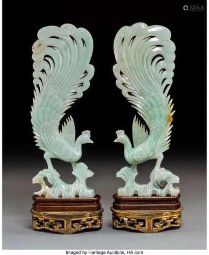 78119: A Pair of Chinese Carved Jadeite Phoenix Figures