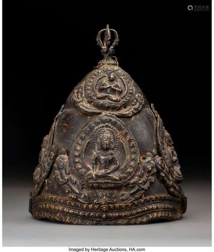 78370: A Tibetan Bronze Ritual Helmet, 17th-18th centur