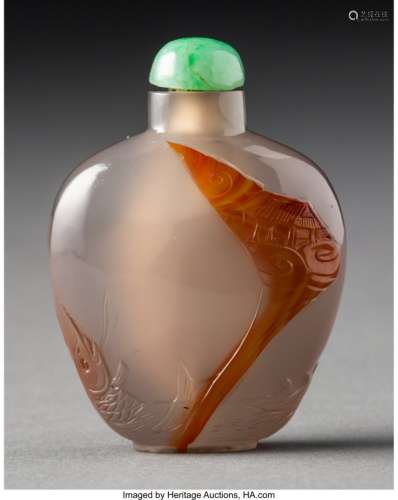 78017: A Chinese Carved Agate Crane Snuff Bottle, late