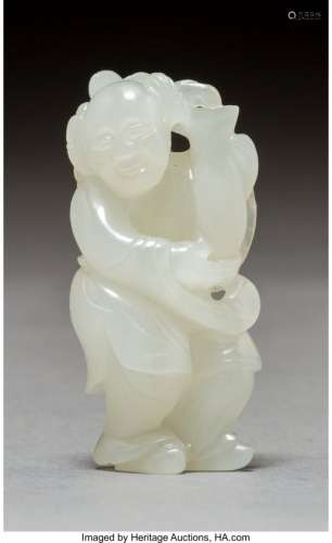78075: A Chinese Carved White Jade Figure of Man Carryi