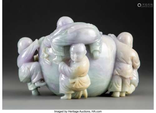 78098: A Chinese Carved Jadeite Figural Brush Washer 5